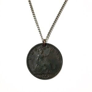 RARE 1862 Antique Coin Necklace — Victorian Era — Sterling Silver Chain